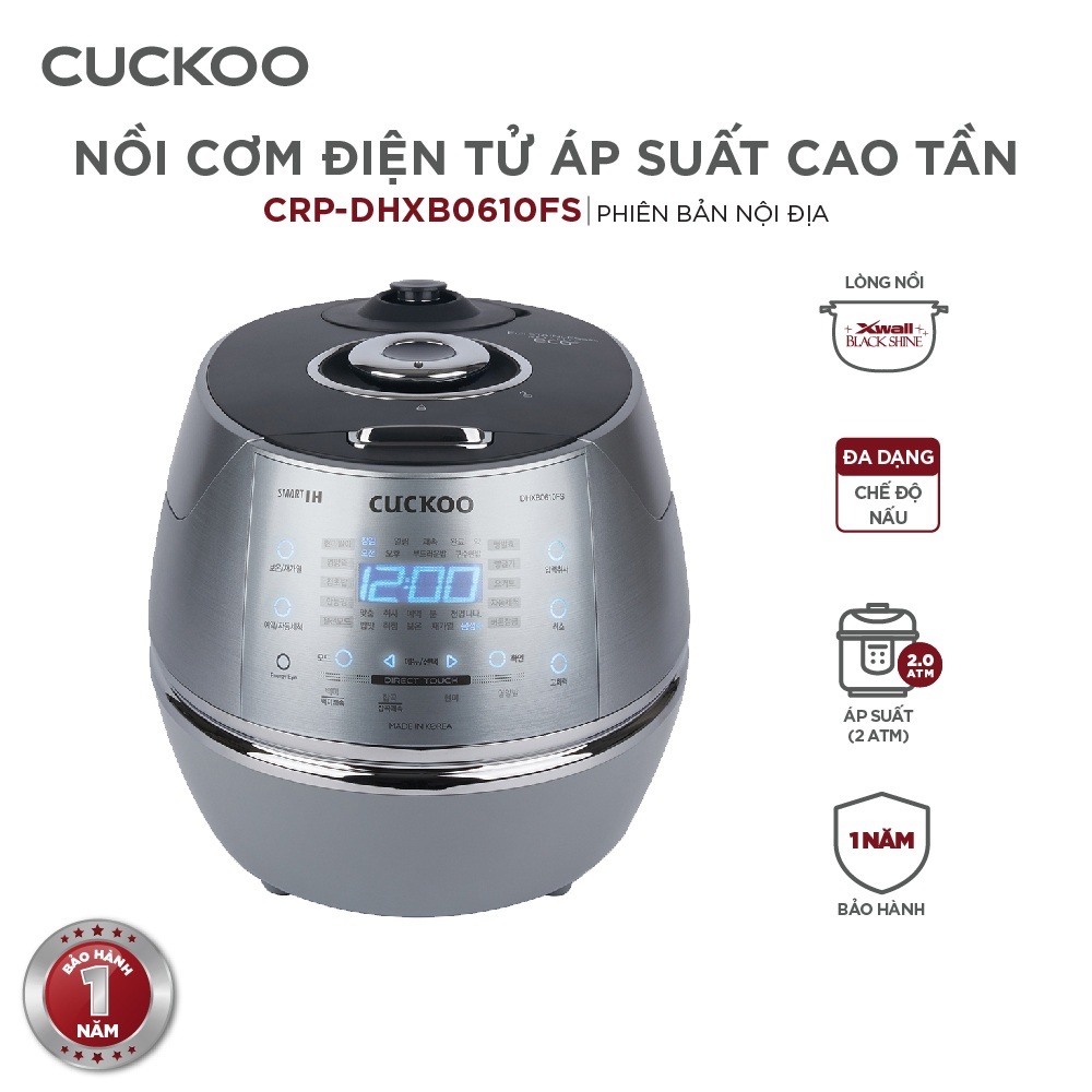 Nồi Cơm Điện Tử Áp Suất Cao Tần Cuckoo 1.08 Lít CRP-DHXB0610FS – Lòng nồi phủ men X-Wall Black Shine