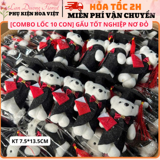 [COMBO LỐC 10 CON] Gấu Tốt Nghiệp Nơ Đỏ - Gấu Teddy Mini KT 7.5*13.5cm. Hàng Đẹp Loại 1, Làm Hoa Tốt Nghiệp,...