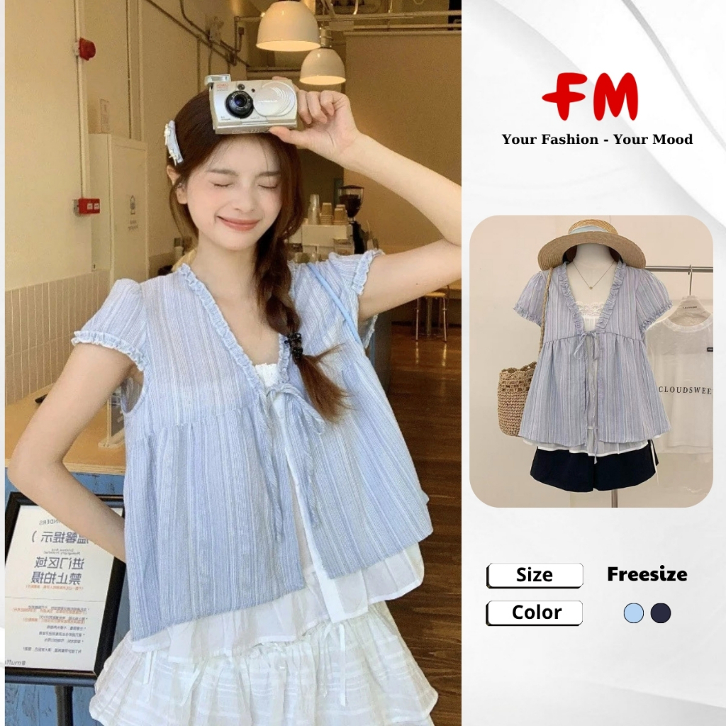 Áo Kiểu Babydoll Nữ FMSTYLE – Tay cộc Form Bánh Bèo Cổ V + áo ren Kiểu Hàn Quốc 26040109