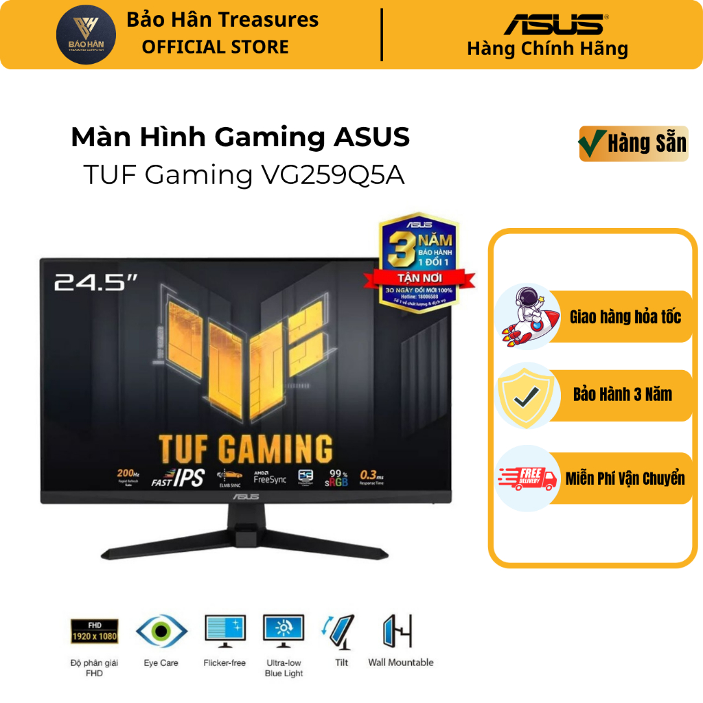 Màn Hình Gaming ASUS TUF Gaming VG259Q5A (24.5 inch / IPS/ FHD/ 200Hz/ 1ms) - Hàng Chính Hãng