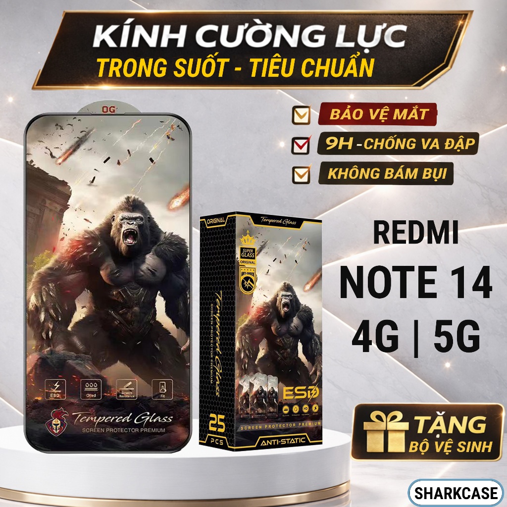 Kính cường lực Redmi Note 14 4G 5G trong suốt chiến binh full màn trong suốt bảo vệ màn hình dt
