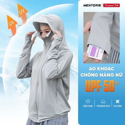 Áo Chống Nắng Thun Lạnh Nữ Mentoris, UPF 50+ Chống Tia UV, Áo Khoác Có Mũ Trùm Kín Mặt MCCN25S001