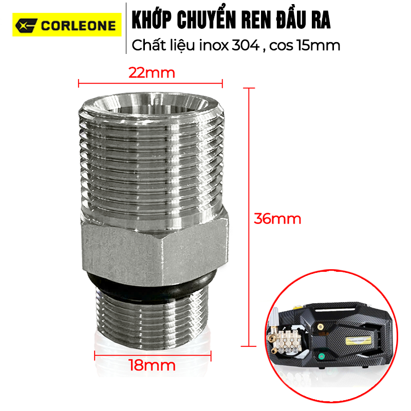 Khớp gắn dây đầu ra ren 22mm BH033 dành cho máy rửa xe công nghiệp dòng G800
