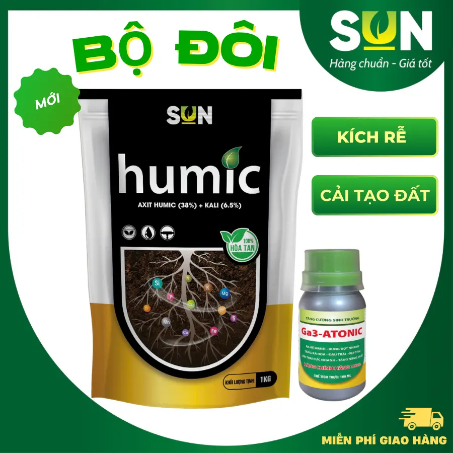 Combo Humic 1kg & Ga3 Atonic 100ml Siêu Ra Rễ, Bật Chồi, Cải Tạo Đất, Phân Bón Hữu Cơ Sinh Học Dành 