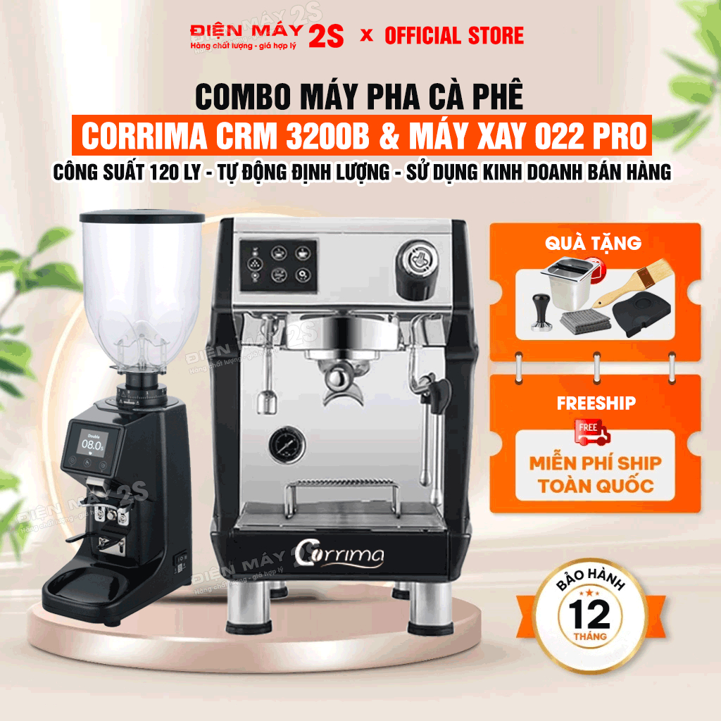 [HCM-Có VAT] COMBO Máy pha cà phê CORRIMA 3200B(2026) và Máy xay cà phê tự động định lượng 022 Pro -