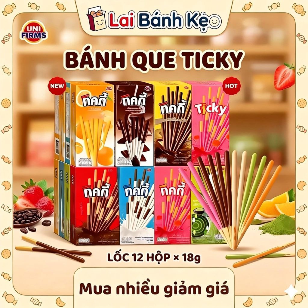 Bán Sỉ Lốc 12 hộp Bánh Que Ticky Thái Lan Mix đủ vị  Hộp 18g