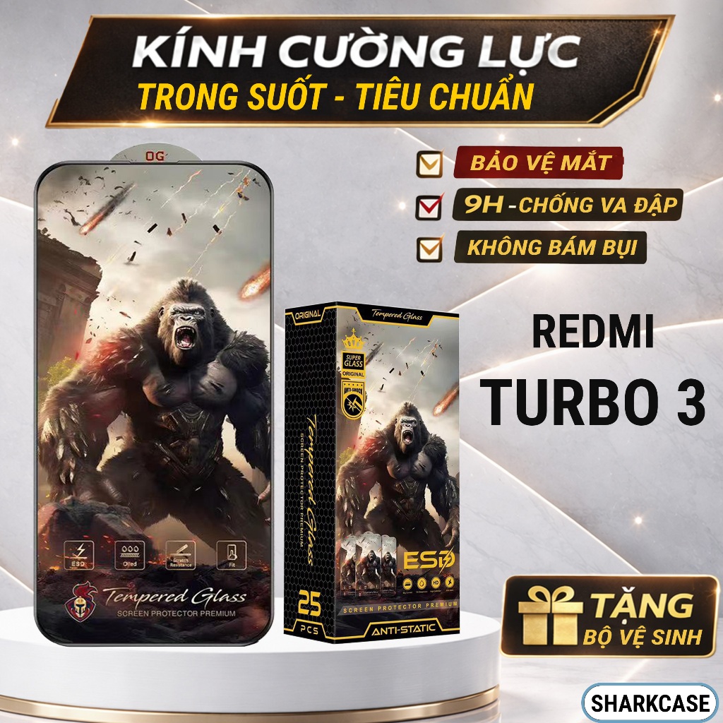 Kính cường lực Redmi Turbo 3 cao cấp full màn trong suốt bảo vệ màn hình dt sharkcase