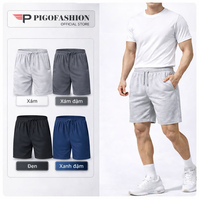 Quần short nam basic PIGOFASHION chất vải nỉ da cá cotton mát lạnh co giãn thoáng khí, vận động thoải mái QSN02