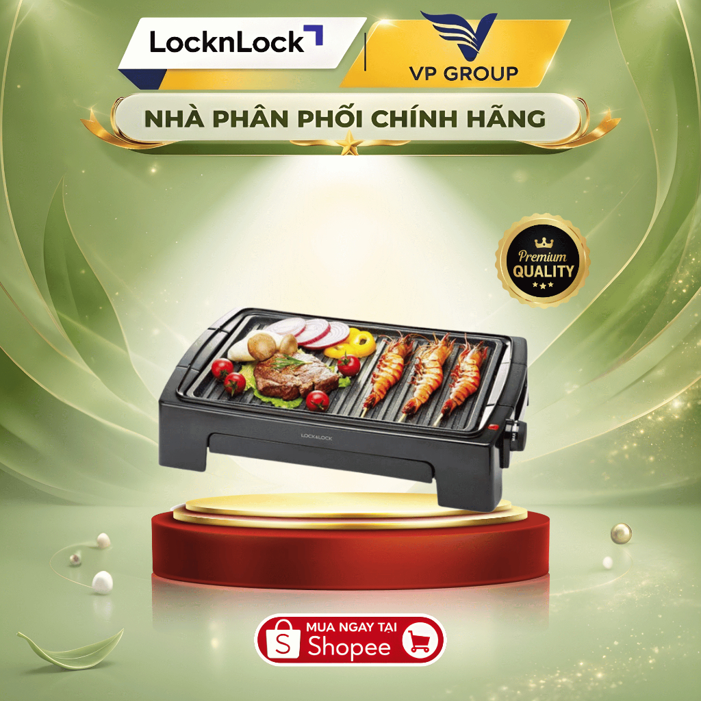 [CHÍNH HÃNG] Bếp nướng điện LocknLock Electric grill pan EJG221 1300-1500W - Màu đen (VPG)