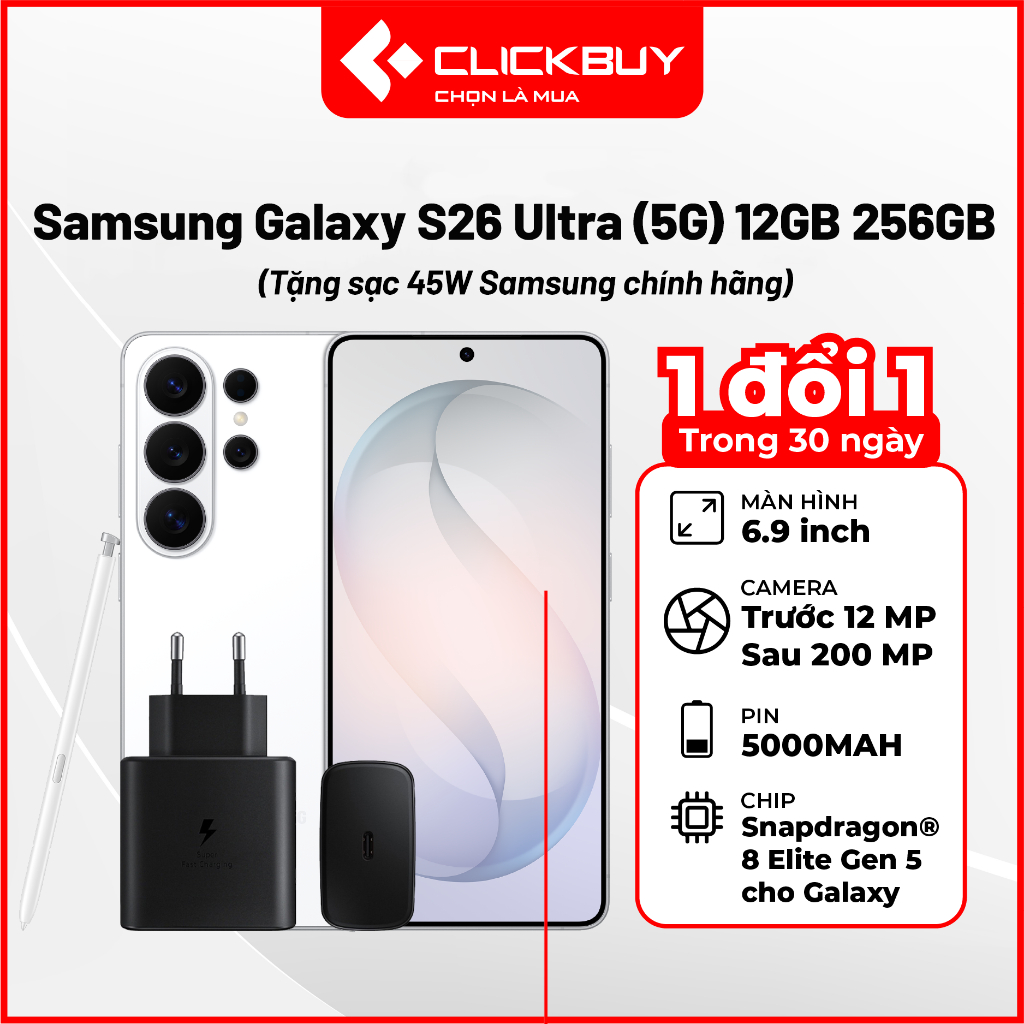 Điện thoại Samsung Galaxy S26 Ultra (5G) 12GB 256GB Chính Hãng, Tặng sạc Samsung 45W | BigBuy360 - bigbuy360.vn