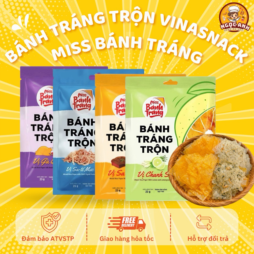 Bánh tráng trộn Miss Bánh Tráng Vinasnack combo nhiều vị gói 20-23g thơm ngon