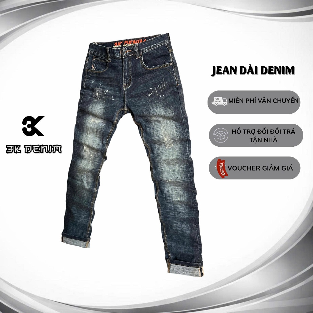 [3K DENIM] Quần Jean Denim Guangzhou J4128-3K-M18 Màu Xanh Was Đắp Túi Vẩy Sơn Was Ẩn Mẫu Mới