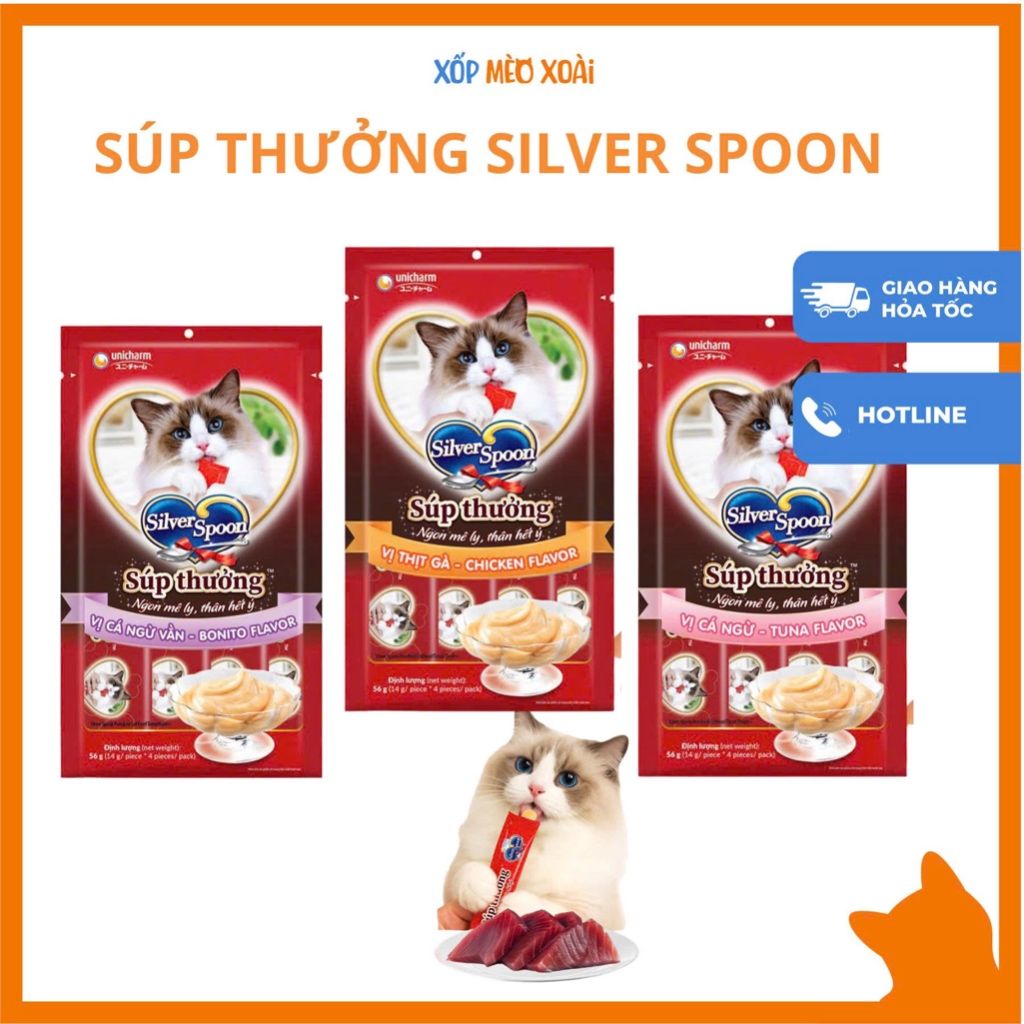 Súp Thưởng Cho Mèo Silver Spoon – Súp thưởng Thịt Cá Thật Dạng Que 56g