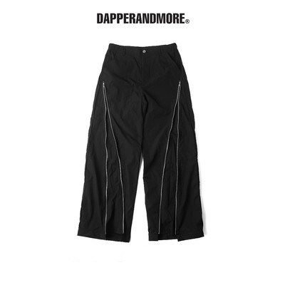 Quần Dù Ống Rộng DAPPERANDMORE "SPLIT SHELL TECHNICAL PANTS" Phối 2 Zip Chéo Kèm Chít Ống - Đen