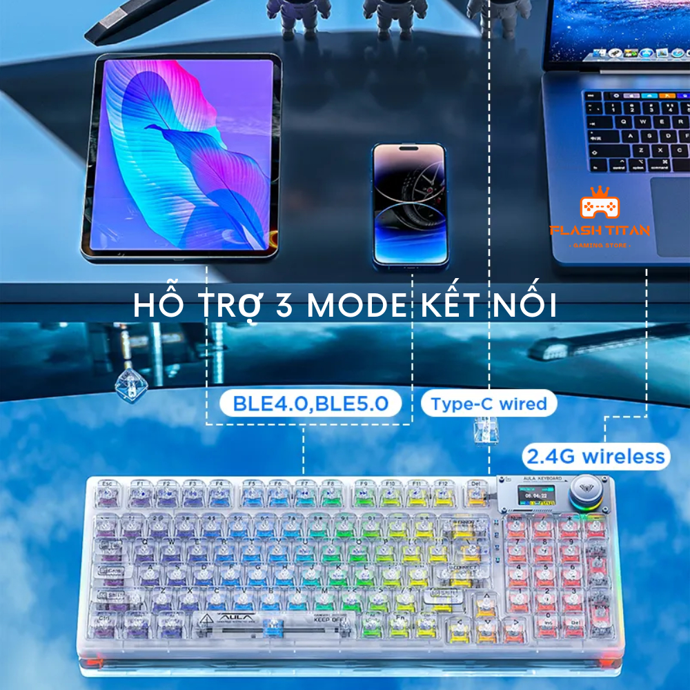 Bàn phím cơ không dây AULA F98 PRO v3 - bàn phím cơ bluetooth fullsize có màn hình Led- Hotswap 5pin | BigBuy360 - bigbuy360.vn