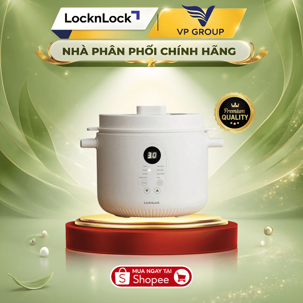 [CHÍNH HÃNG] Nồi nấu chậm đa năng Locknlock gồm 4 thố sứ, dung tích 2.5L, giữ ấm 24h - EJP164IVY (VP