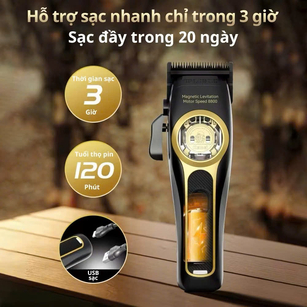 Tông đơ cắt tóc chuyên nghiệp Kemei KM-2373 lưỡi cắt mạ carbon - Hàng chính hãng