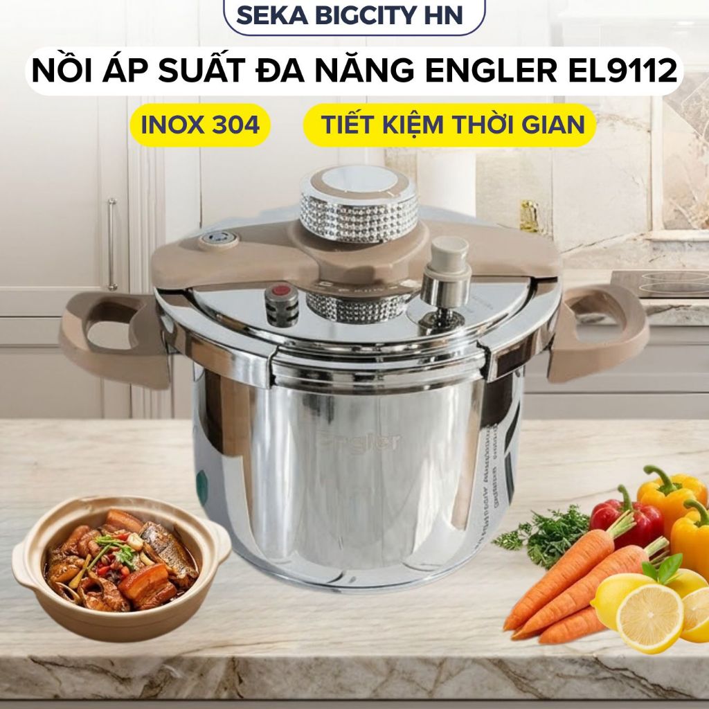 Nồi áp suất inox ENGLER EL9112 dung tích 6L nấu đa năng lòng nồi inox 304 an toàn dùng mọi loại bếp