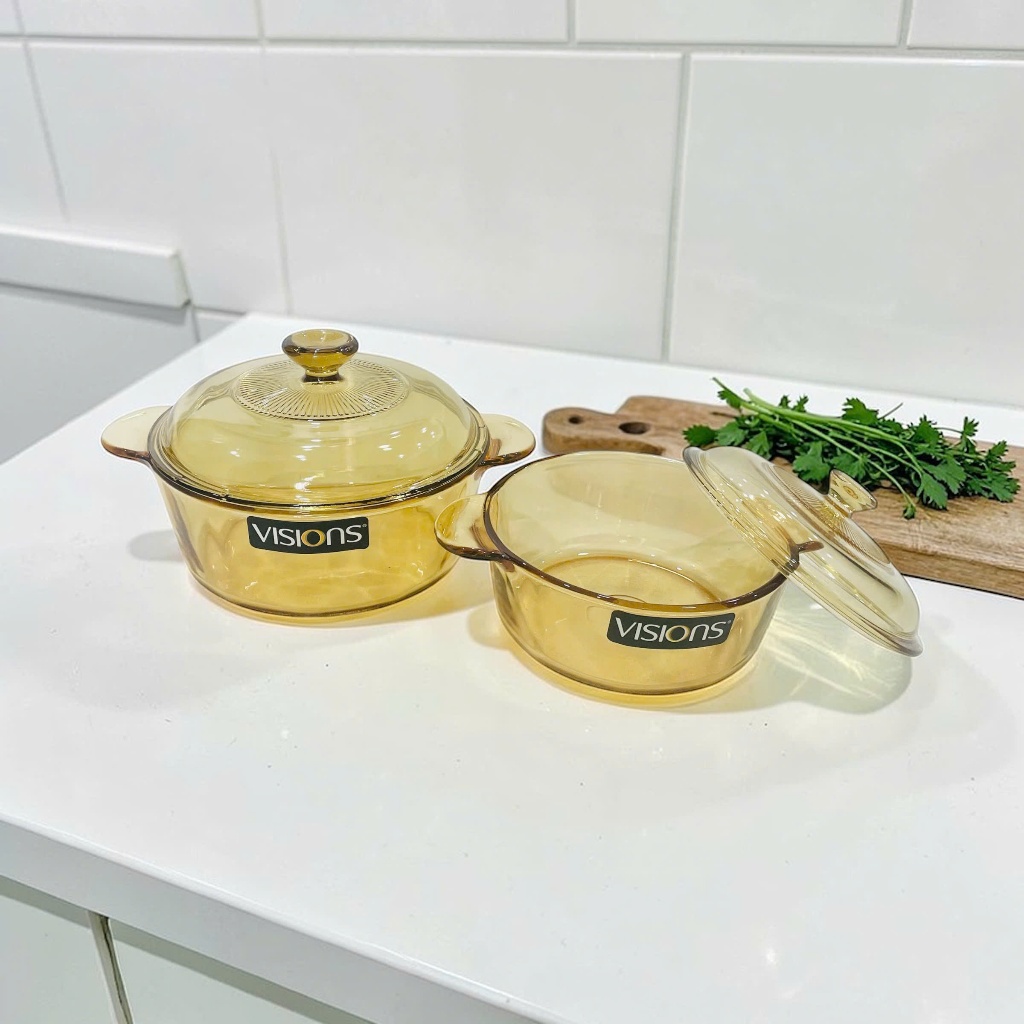 Bộ 2 nồi thủy tinh VISIONS 1.25 lít và 2.25 lít - Chính hãng Pháp - Bảo hành 10 năm