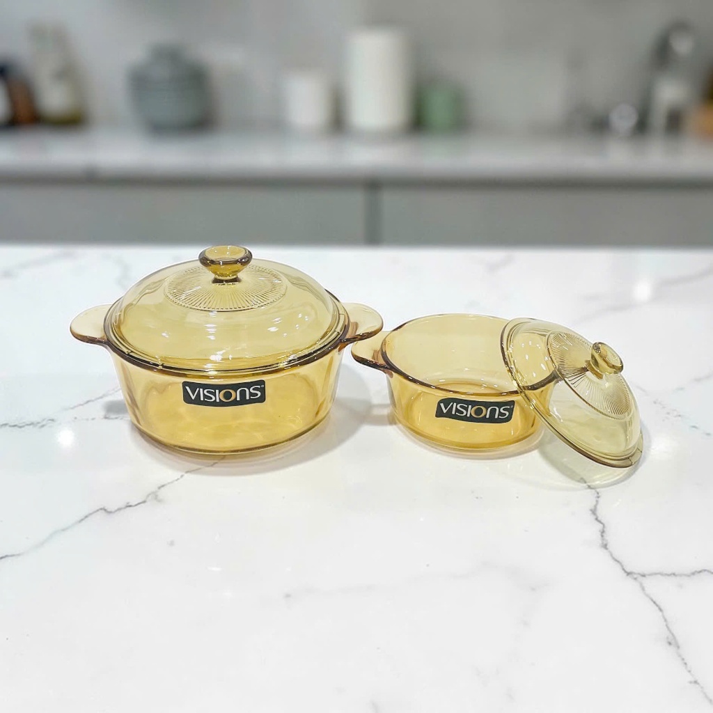 [Sản xuất tại Pháp] Bộ 2 nồi thủy tinh Visions 0.8 lít & 2.25 lít - Chính hãng