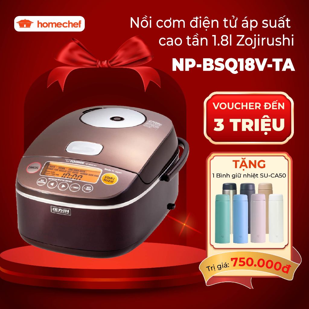 Nồi Cơm Điện Áp Suất Cao Tần Nhật Bản Zojirushi 1.8L NP-BSQ18V-TA – Nấu Cơm Thơm Dẻo - Bảo Hành 3 Nă
