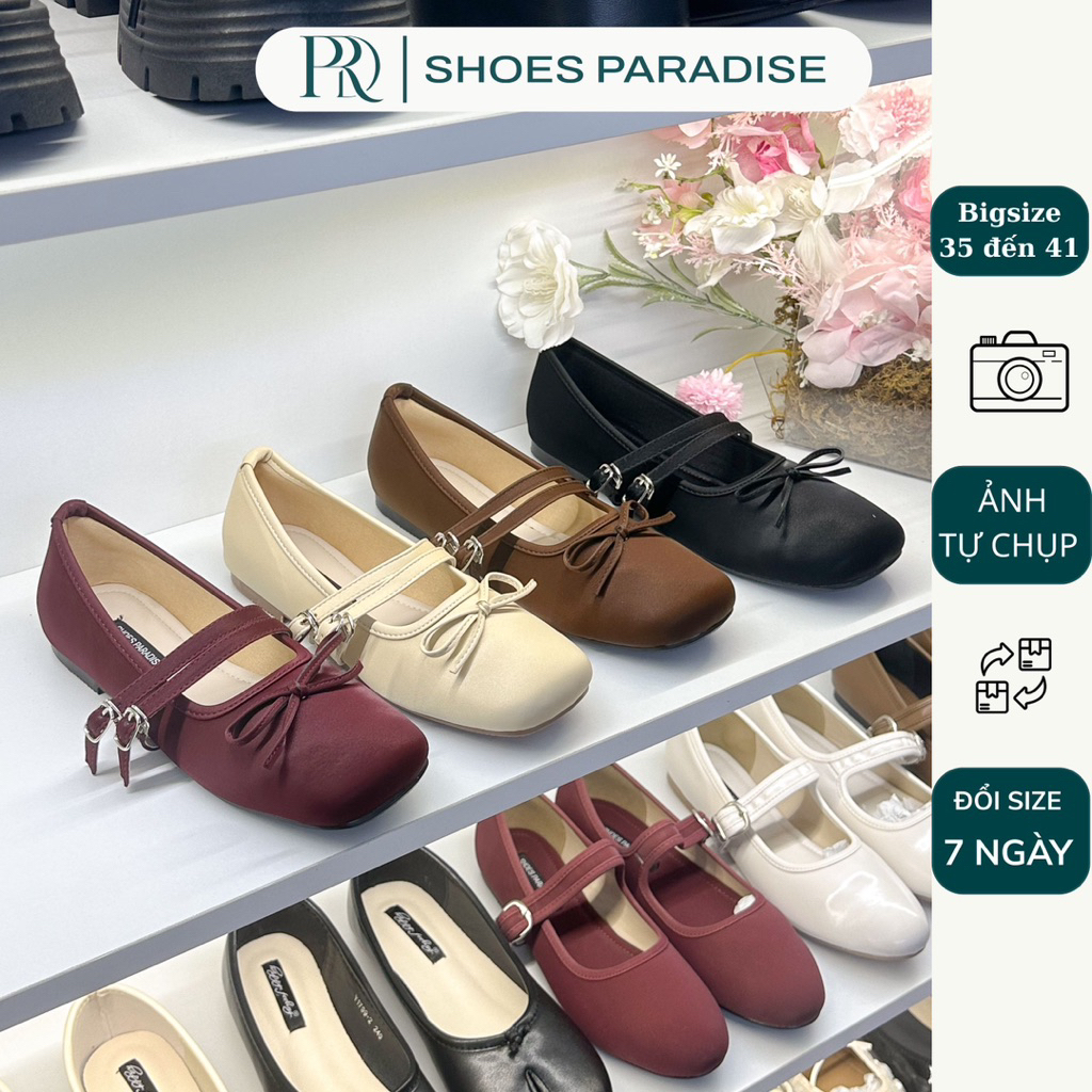 Giày búp bê mũi vuông tròn đế bệt da mềm tiểu thư đẹp xinh bigsize 35 đến 41 Shoes Paradise L173