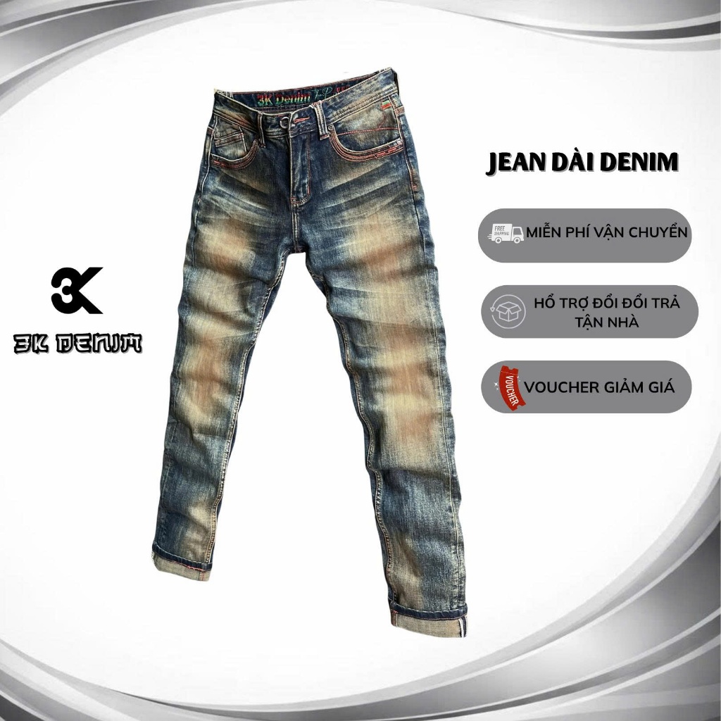 [3K DENIM] Quần Jean Denim Guangzhou J4028-3K-M16 Màu Was Lau Phủ Đồng Chất Denim Có Co Gĩan