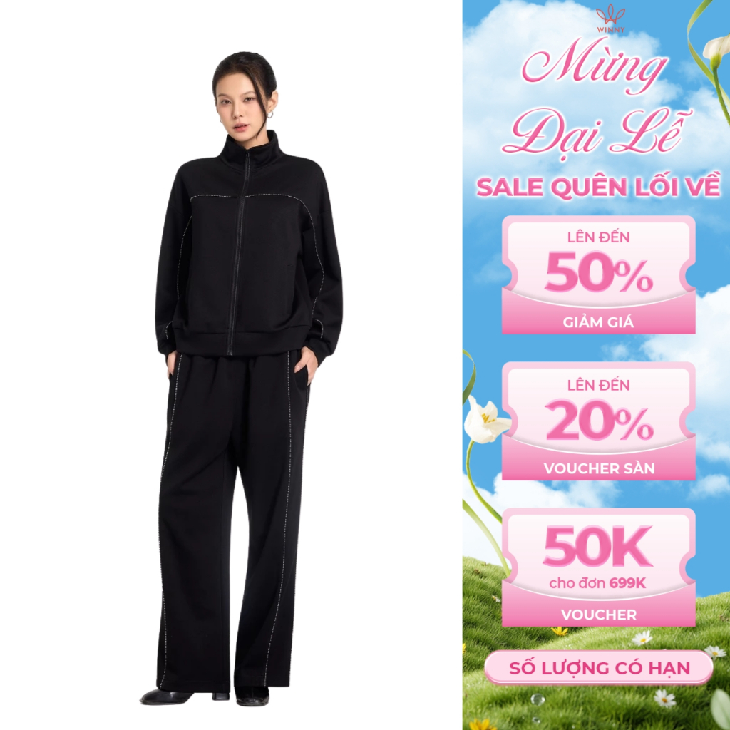 Bộ đồ nữ WINNY nỉ interlock, Set đồ nữ nỉ 2 da dày dặn co giãn quần dài tay dài thoải mái mặc nhà, đ