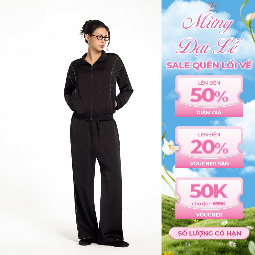 Bộ đồ nữ WINNY satin, Set đồ nữ lụa satin bóng mượt quần dài tay dài thoải mái mặc nhà, đi chơi 1CAS