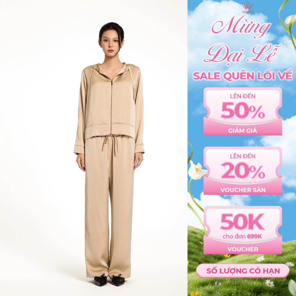 Bộ đồ nữ WINNY satin, Set đồ nữ lụa satin bóng mượt quần dài tay dài thoải mái mặc nhà, đi chơi 1CAS
