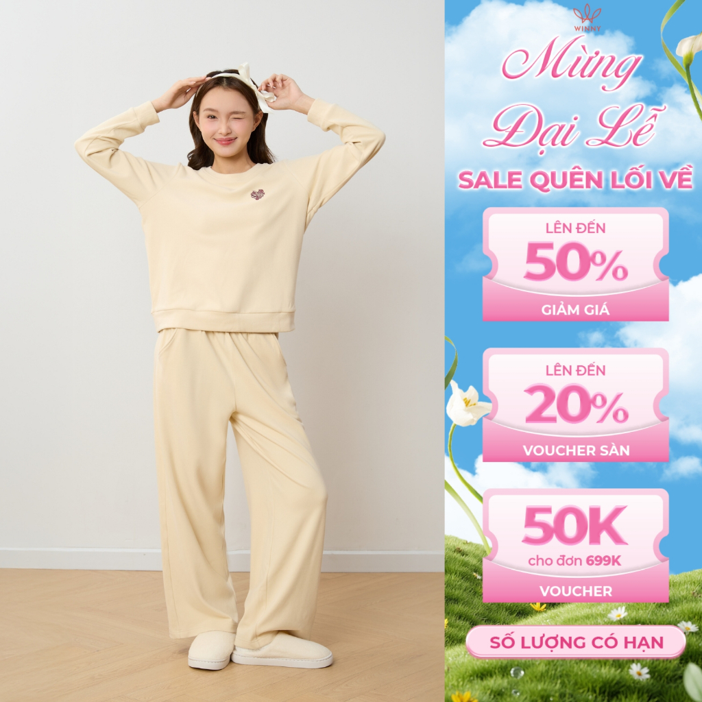 Bộ mặc nhà nữ WINNY nỉ nhung, Set đồ nữ nỉ nhung mịn ấm quần dài tay dài dáng suông thoải mái 1MNNN2