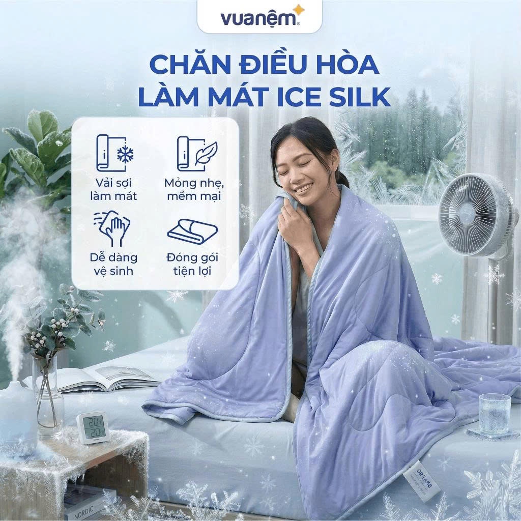 Chăn Hè Chăn Điều Hòa Cao Cấp Amando Công Nghệ Ice silk Lõi Bông Mềm Nhẹ Thoáng Khí Ngủ Mát Vua Nệm