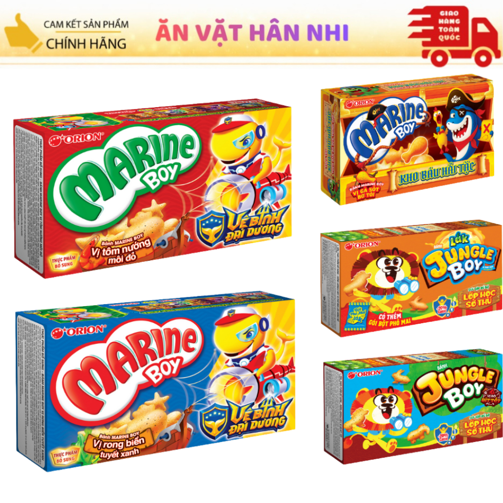 COMBO Snack Bánh cá Marine Boy, Bánh khủng long Jungle Boy 35g Orion đủ vị
