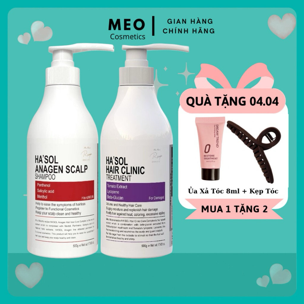 Combo Dầu Gội Phục Hồi Tóc Hư Tổn Hasol Volume Hair + Kem Ủ Tóc Dưỡng Tóc Suôn Mượt Hasol Hair Clini