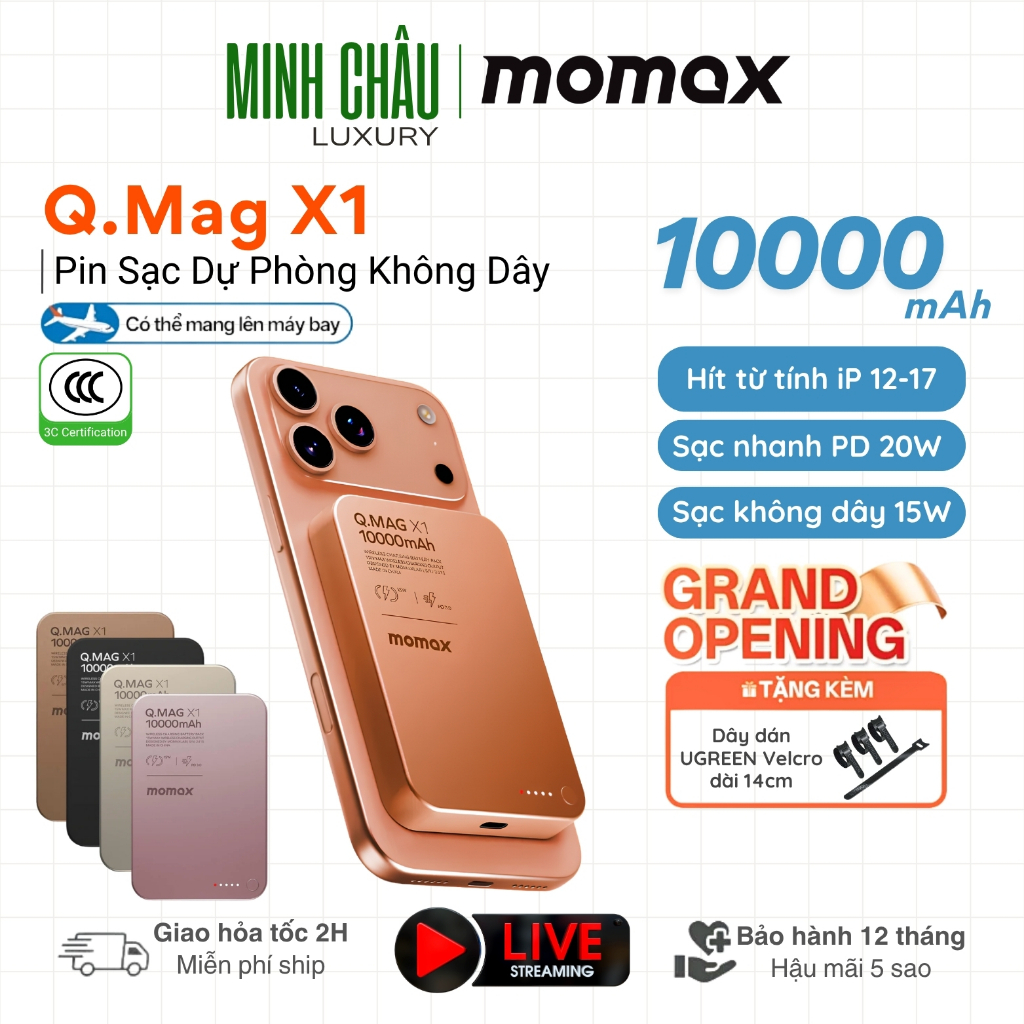 【Chứng Chỉ 3C】Pin sạc dự phòng 10000mAh không dây từ tính Momax Q.Mag X1 IP117 Gen 2, PD20W Siêu mỏn