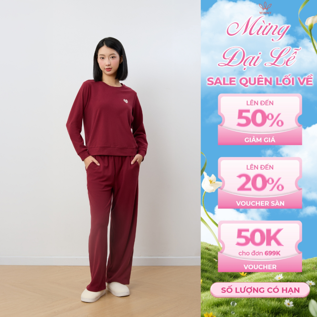Bộ mặc nhà nữ WINNY nỉ nhung, Set đồ nữ nỉ nhung mịn ấm quần dài tay dài dáng suông thoải mái 1MNNN2
