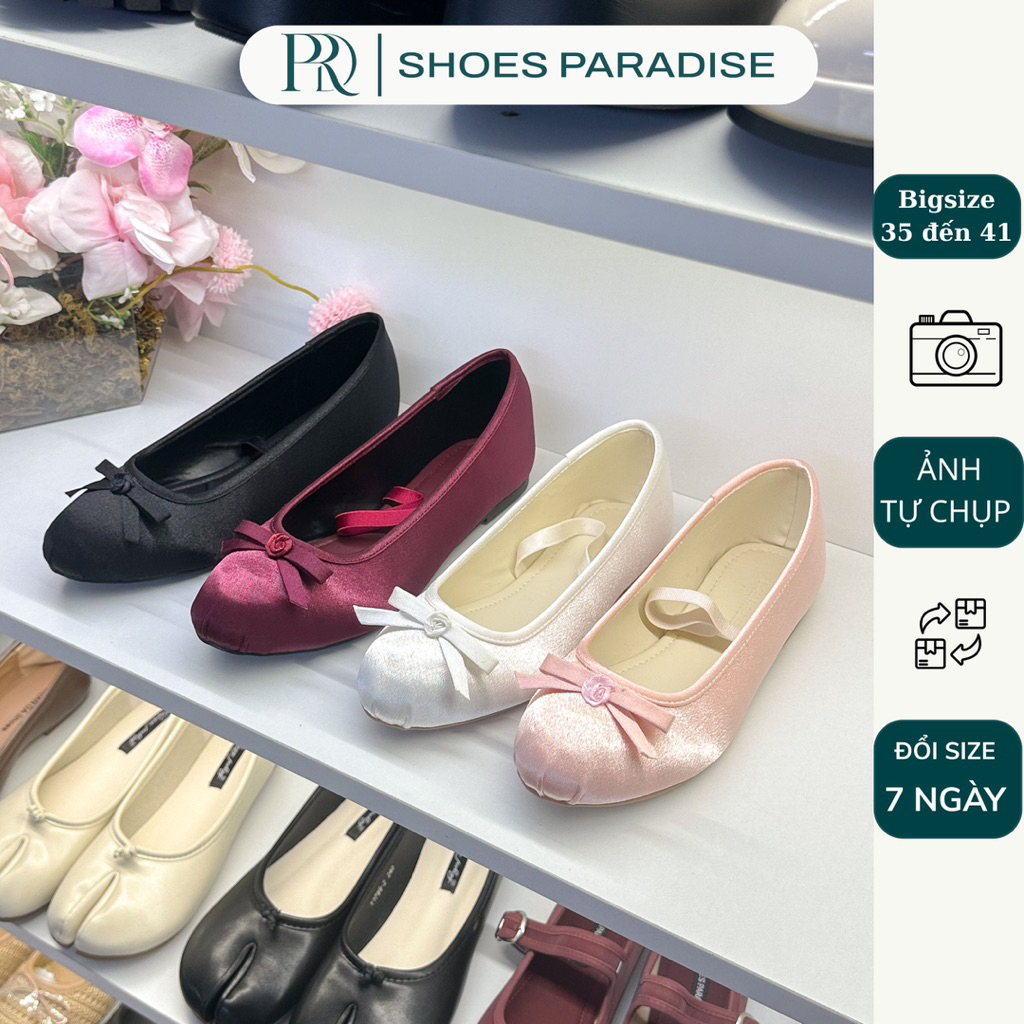 Giày búp bê mũi tròn da lụa đẹp xinh đế bệt tiểu thư bigsize 35 đến 41 Shoes Paradise L174