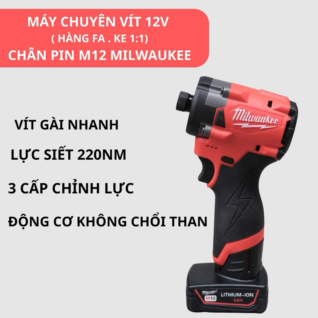 Máy siết mở bulong dùng pin milwaukee M12, đầu bulong 1/2 rỗng động cơ không than, Không bao gồm pin