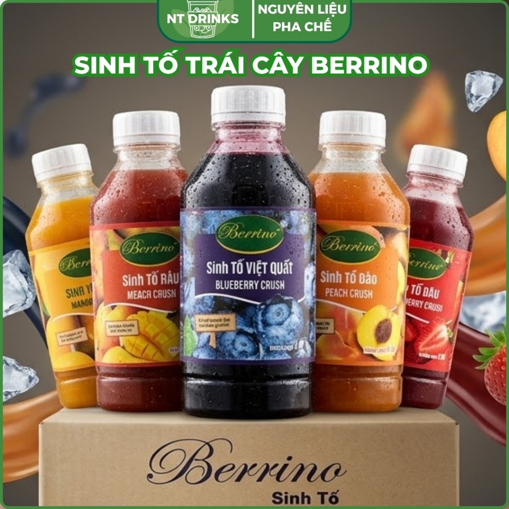 Sinh tố berino chai 1lit đủ vị, siro trái cây, sinh tố việt quất, dâu, dưa lưới, mứt berrino NTDRINK