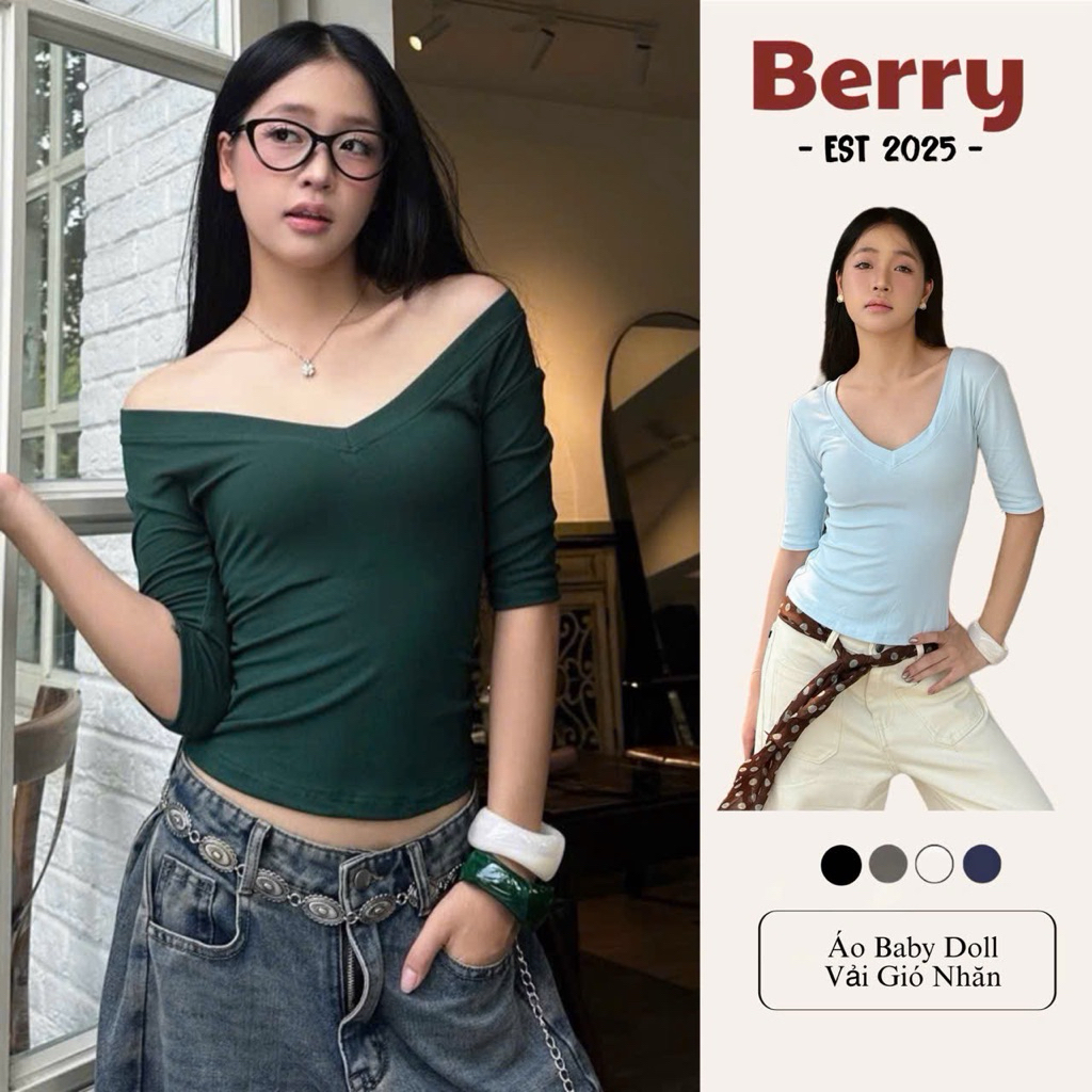 Áo Thun ( Mặc 2 Kiểu ) Lửng Tay Chất Cotton Zip Co Giãn, Mềm, Mịn, Dáng Trơn  ( Thun Trơn Lửng Tay Cổ Tròn- Cổ Tim ) | BigBuy360 - bigbuy360.vn