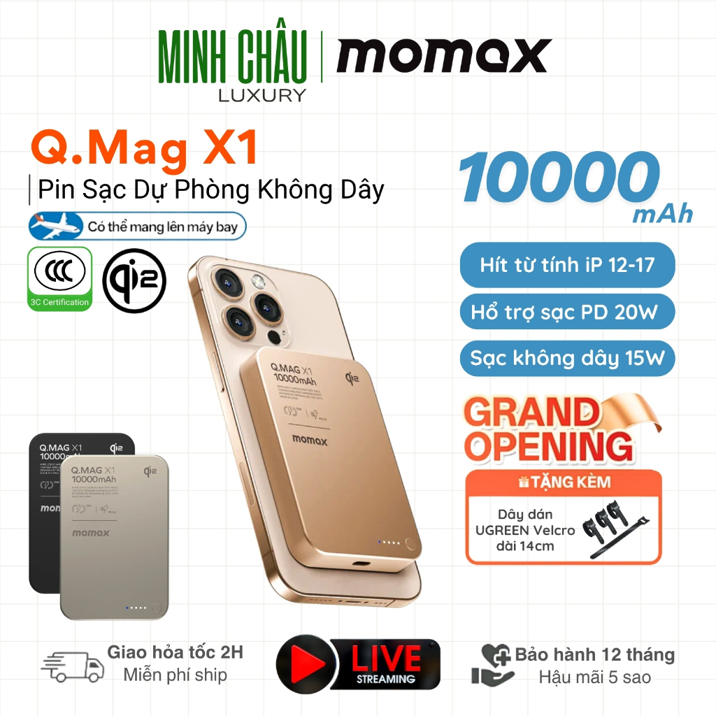 【Chứng Chỉ 3C】Pin sạc dự phòng 10000mAh Qi2 không dây từ tính Momax Q.Mag X1 IP136 | Gen 2 Siêu Mỏng