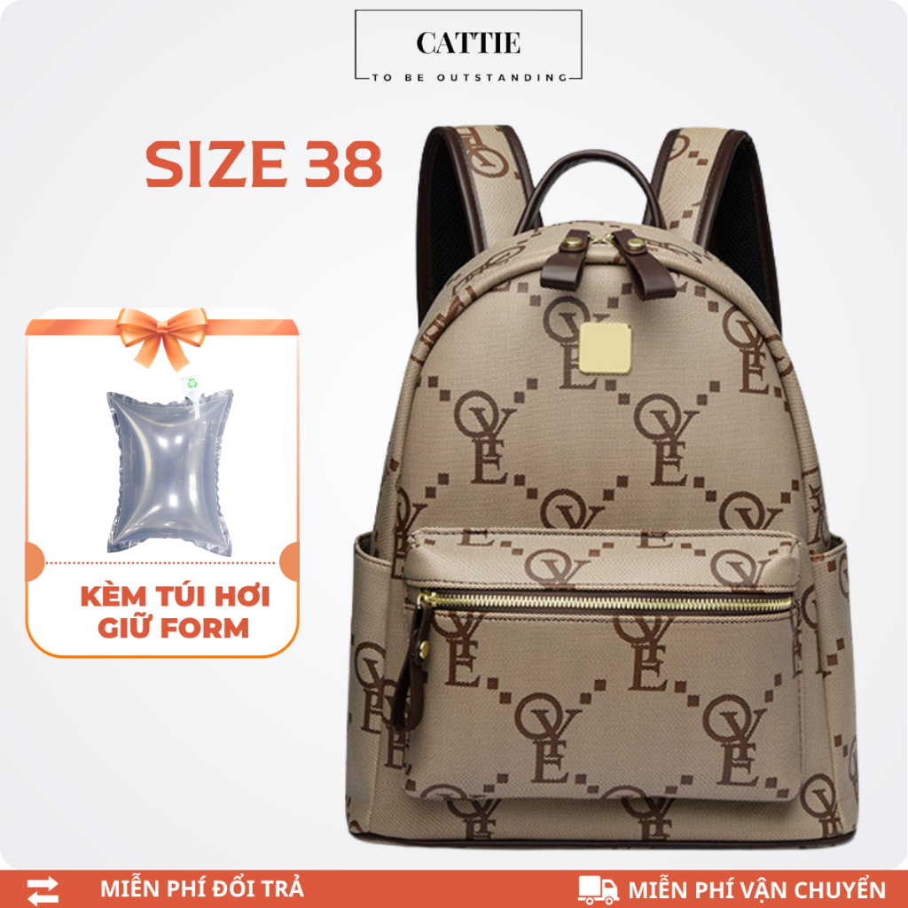 Balo Da Thời Trang Balô  Da Pu Cao Cấp Balo Cặp Đi Học Đi Chơi Balo Đựng Laptop 14 Inch CATTIE CB054