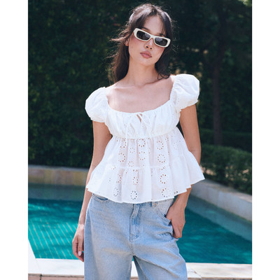 DOTTIE - Áo nhún ngực dáng xoè - Trắng - T1093