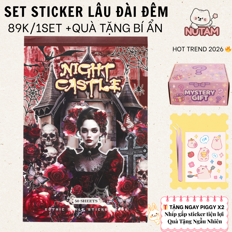Sổ Sticker Gothic Night Castle 50 Tờ + Tặng Ngay Nhíp + Quà Tặng Ngẫu Nhiên (chi tiết phần mô tả)