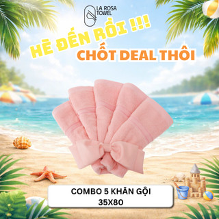 Combo 5 khăn gội cao cấp 35x80 La Rosa siêu thấm hút 100% Cotton