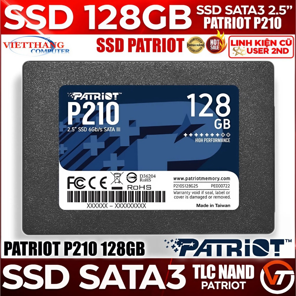 Ổ cứng SSD Patriot P210 128GB 2.5" SATA 3 Sức khoẻ Good 100% SSD cũ đã qua sử dụng ( Cũ - 2nd )