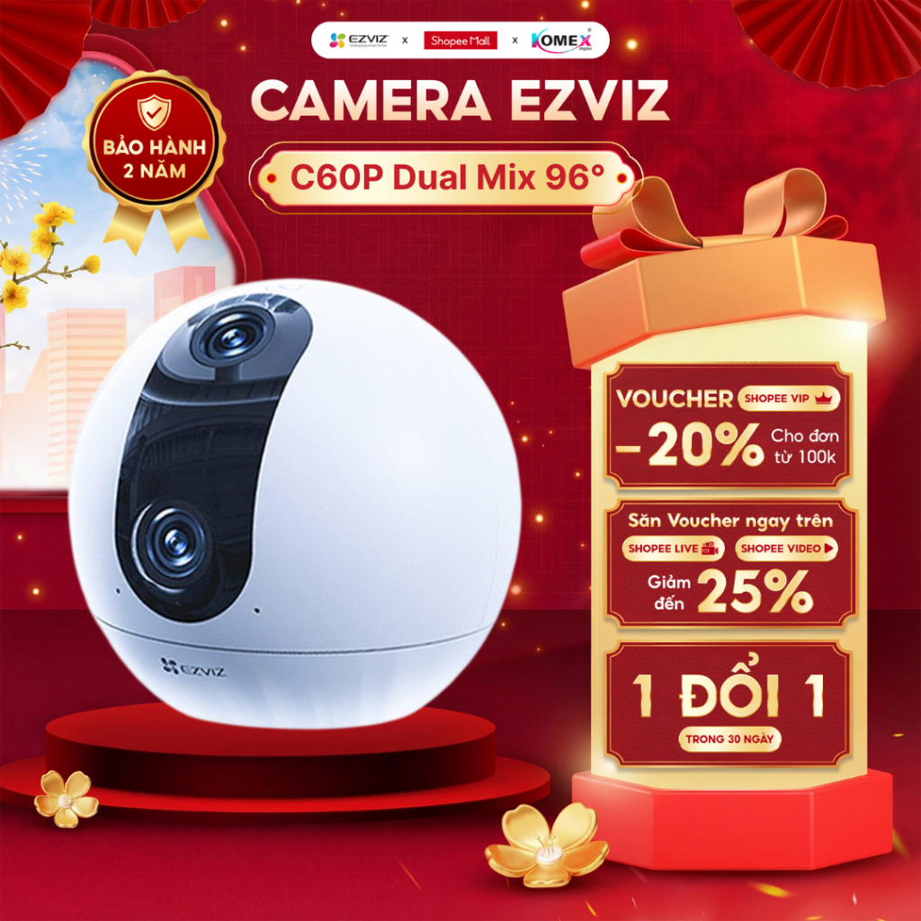 Camera Wifi Trong Nhà EZVIZ C60P 2K Mắt Kép Dual Mix - Góc Nhìn Dọc Siêu Rộng 96 Độ