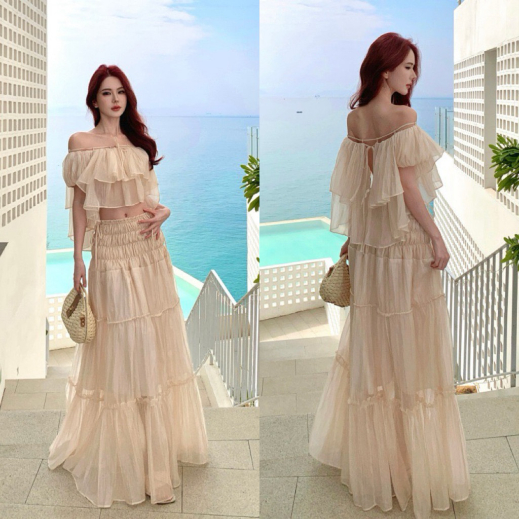 Benly Dress M742  Set áo yếm + chân váy xòe tiểu thư Nàng Ther , Set váy đi biển xinh xắn LIZZ STUDI