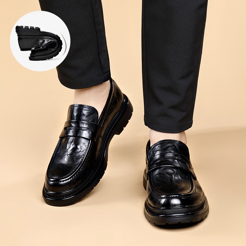 Giày lười da nam derby hottrend mềm đế cao, shose penny loafer chunky mẫu mới, giày oxford
