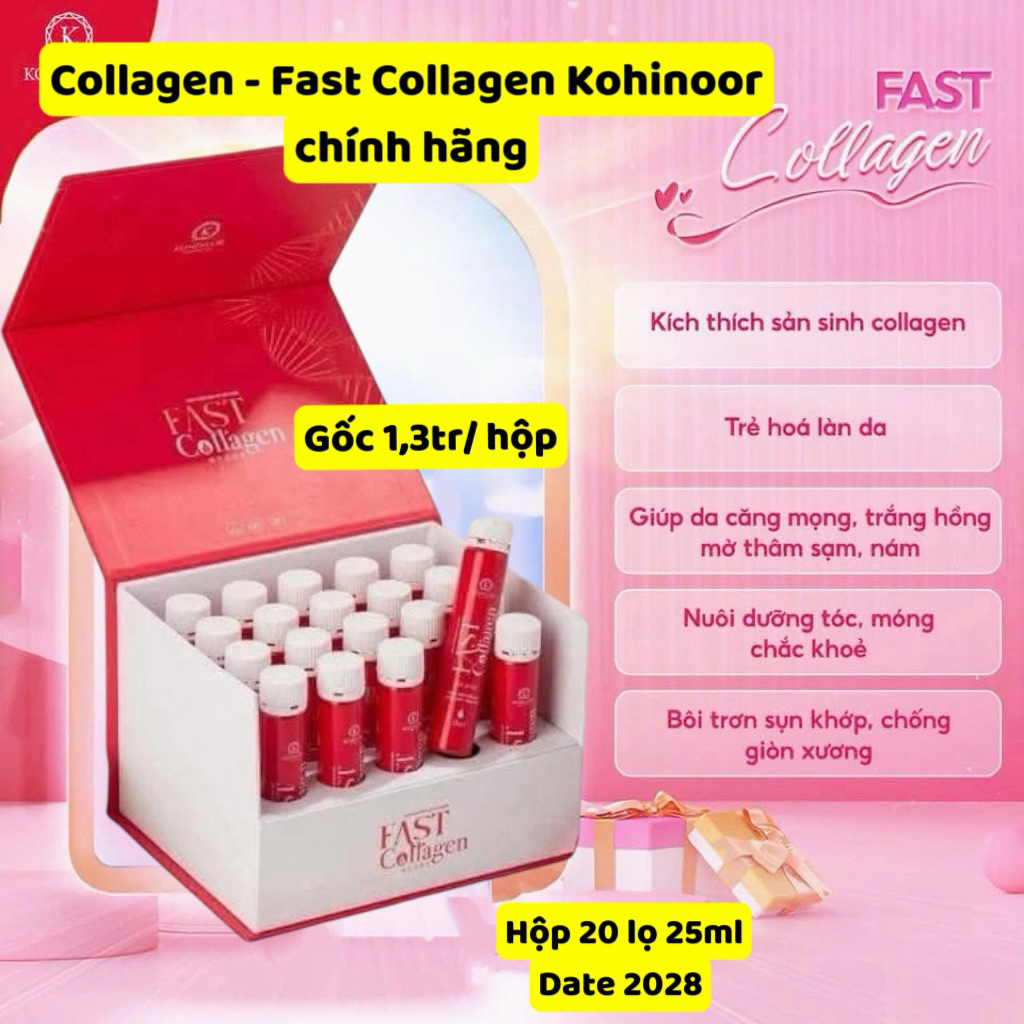 Fast Collagen Kohinoor trắng da mờ nám giảm lão hoá hộp 20 lọ 25ml